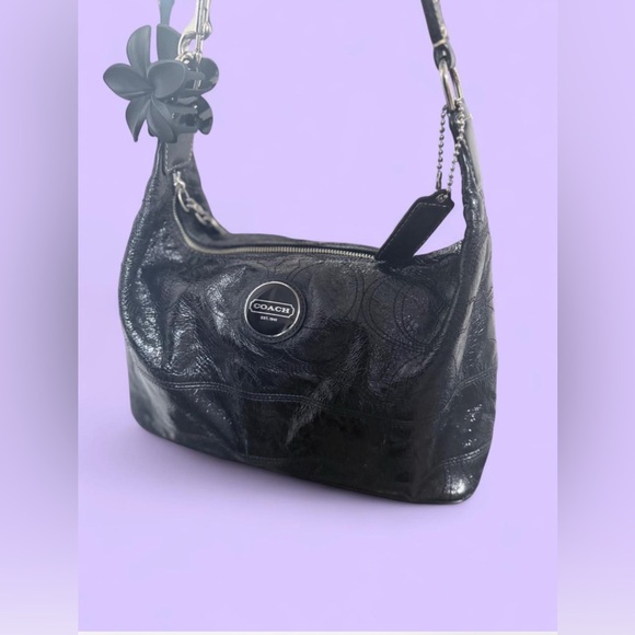 Coach Black Patent Shoulder Bag with - Picture 1 of 11